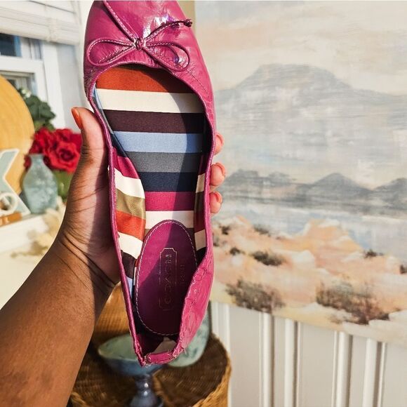 Coach Jelly Raspberry Patent Leather Ballet Flats. - Picture 9 of 15
